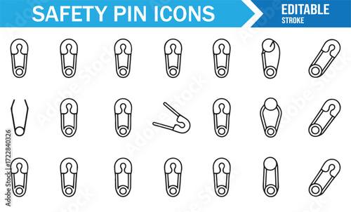 Safety pin graphic elements pack for design, sewing, and fashion projects