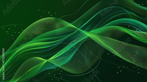 Green Minimalist Tech Wave Background Images, with fresh green as the main tone, matched with smooth tech-style wave lines, integrating elements such as low-saturation gradients and minimalist light 