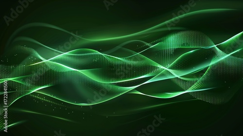 Green Minimalist Tech Wave Background Images, with fresh green as the main tone, matched with smooth tech-style wave lines, integrating elements such as low-saturation gradients and minimalist light 