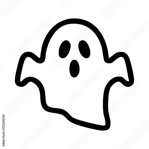 A black and white cartoon ghost with eyes and mouth