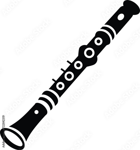Black silhouette of a clarinet on a white background music instrument