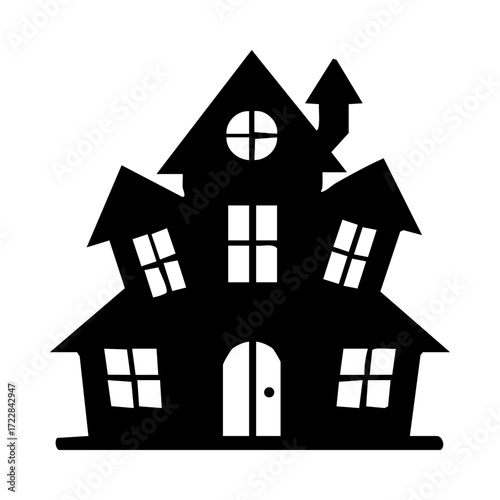 Black silhouette of a haunted house