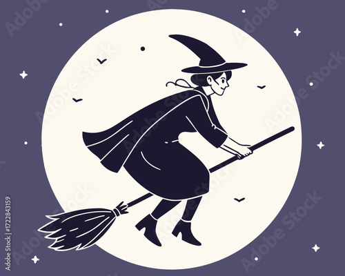 halloween witch flying on a broom