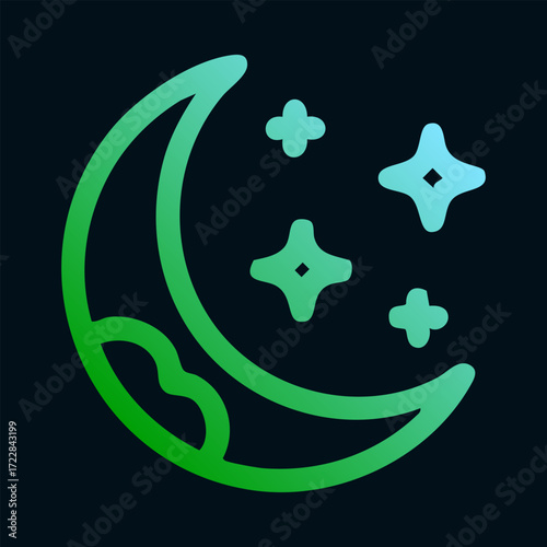 Crescent moon with stars gradient green to blue