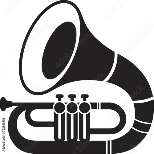 Black silhouette of a tuba or sousaphone musical instrument Keywords: tuba, sousaphone, musical