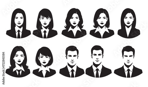 Collection of business people portraits, featuring diverse men and women in professional attire.