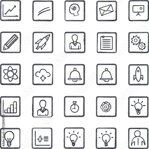 Collection of Conceptual Iconography: An assortment of minimalist icon designs symbolizing a wide array of ideas, concepts, and themes, perfect for visual storytelling and creative projects.
