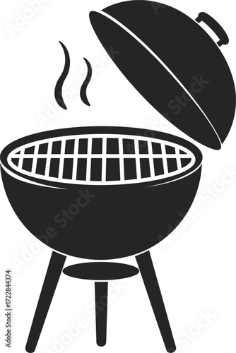 Black Silhouette of an Open Barbecue Grill with Smoke cooking outdoor