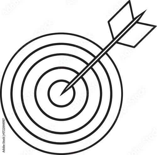 Archery target with arrow hitting bullseye outline