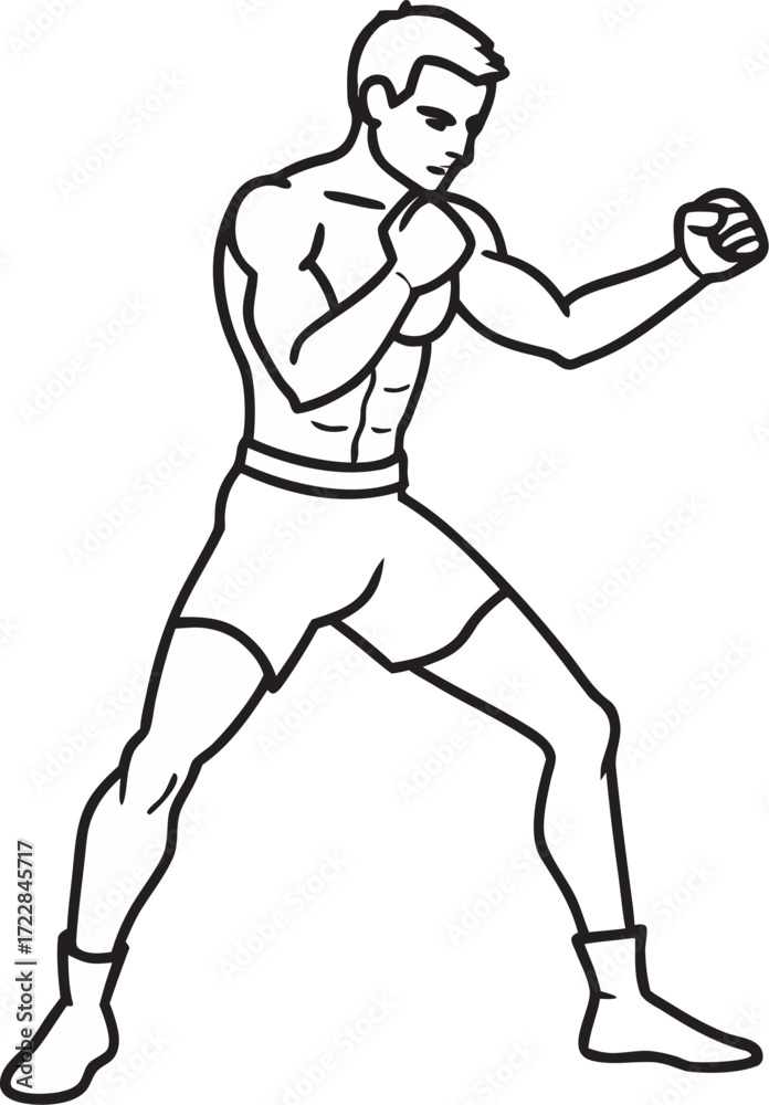 Fototapeta premium Boxer in a fighting stance with clenched fists boxing