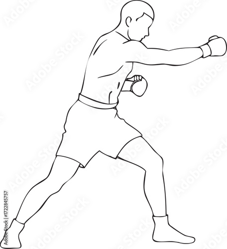 Boxer with gloves line art male fighter