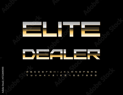 Vector Premium sign Elite Dealer. Cool Gold Font. Trendy Classy Alphabet Letters and Numbers set.