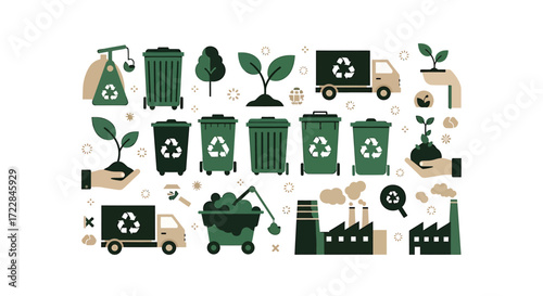 Collection of recycling and waste management icons.