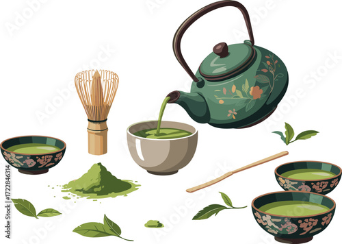 Matcha Tea Ceremony Set With Whisk Bowls And Teapot chasen