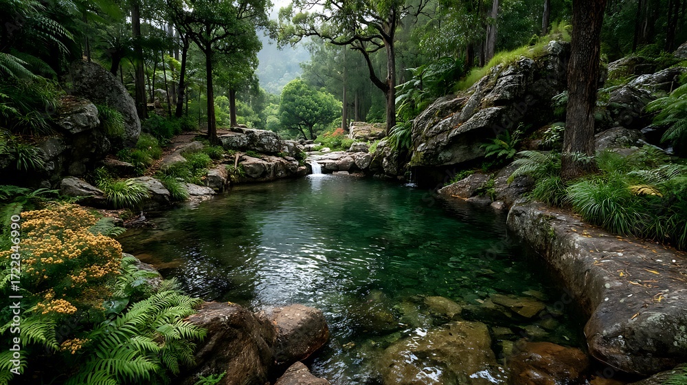 Fototapeta premium Calm nature pool surrounded by green high resolution picture