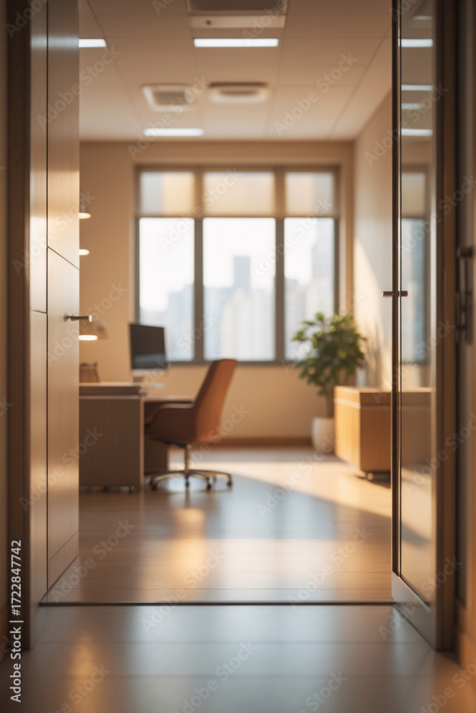 Obraz premium office conference room illuminated by natural light entering from floor to ceiling glass window structures interior design wallpaper background