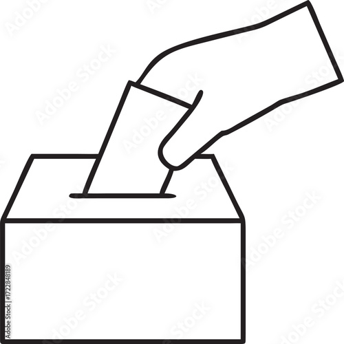Hand casting vote into ballot box line art voting