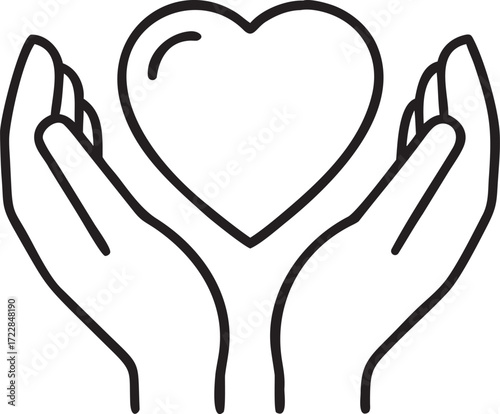 Hands cradling a heart symbol Keywords: hands, heart, love, care, support, symbol, graphic, line