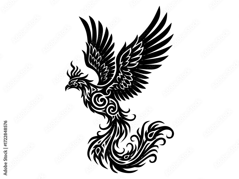 Obraz premium Phoenix bird vector illustration in tribal style isolated with white background 
