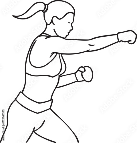 Line Drawing of a Woman Boxing in Profile female athlete