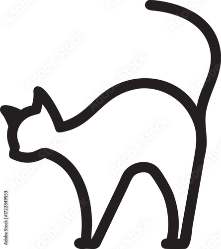 Outline of a cat in a playful pose Keywords: cat, feline, animal, pet, outline, playful, curious