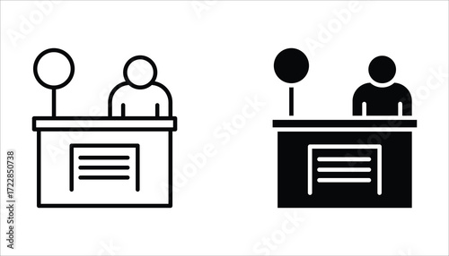 Bank teller icon set, flat illustration of vector icon on white background.