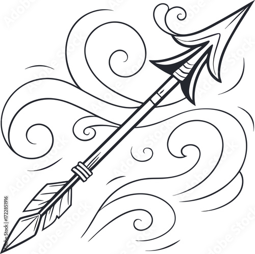 Stylized arrow with swirling lines bow and arrow projectile