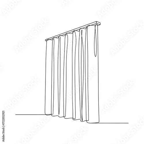 Closed curtain in minimalist line art on white background