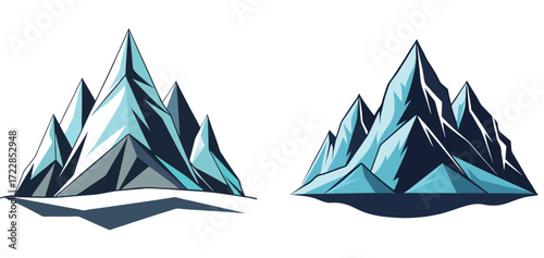 vector set of snowy mountains and icebergs isolated on white background