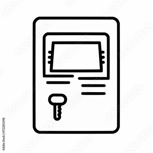 ATM machine with key illustration in simple line art style  