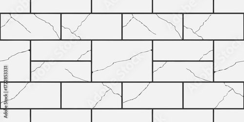 Vector art illustration of a 3d brick wall with a cubical pattern and a blueprint sketch of a modern business architecture plan for a house construction design