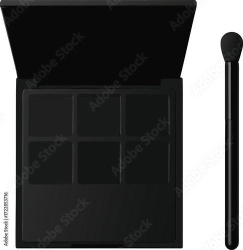 Empty Black Makeup Palette with Nine Compartments and Kabuki Brush