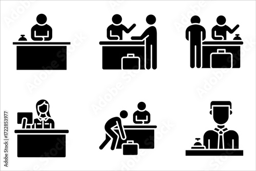 reception icon set, customer service, vector illustration on white background