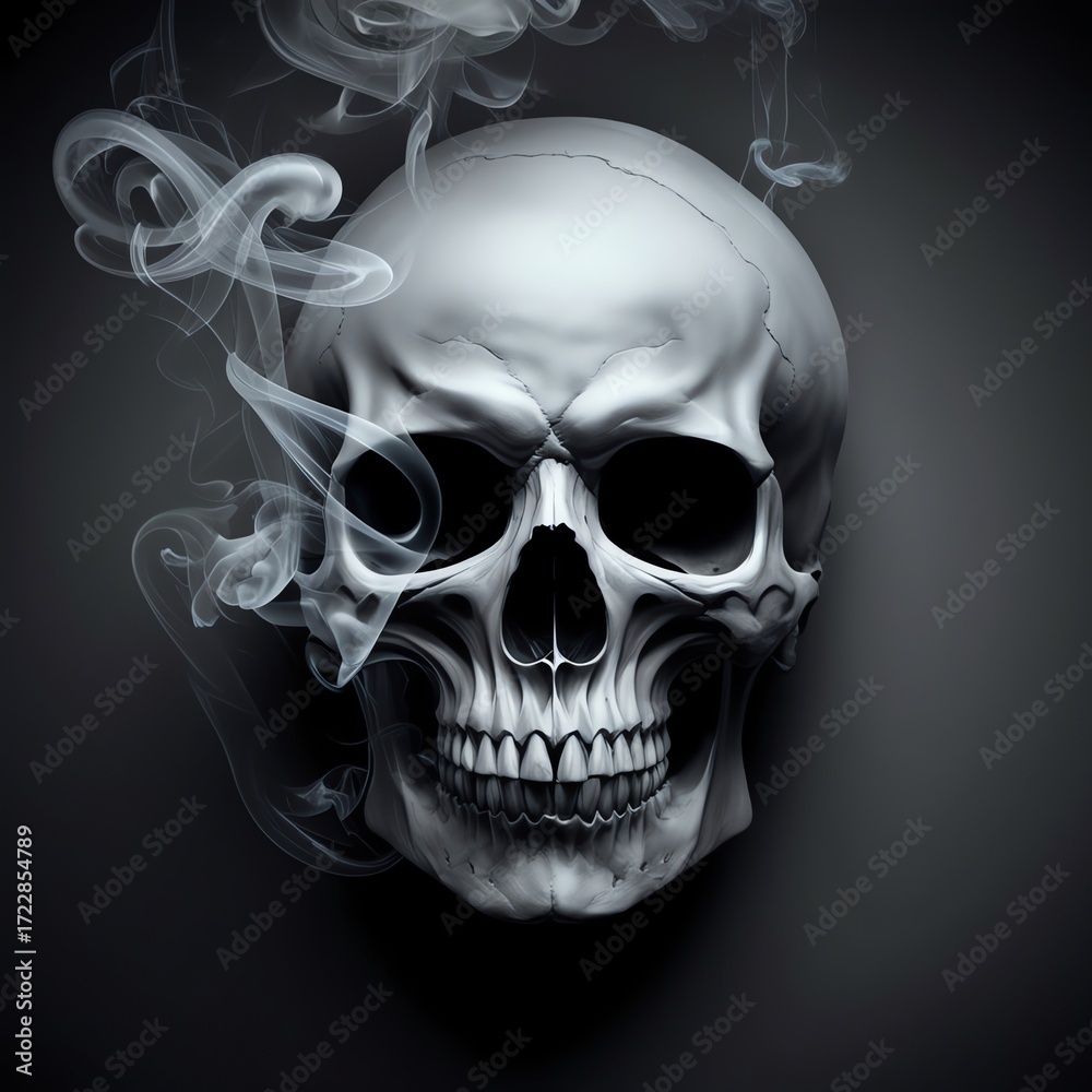 Fototapeta premium High-Contrast Smoke Skull Wallpaper – Bold Dense Wisps Forming Defined Skull with Hollow Eyes on Dark Abstract