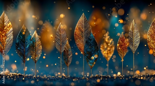 Golden abstract metallic leaf artwork high resolution image