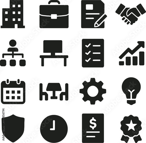 Employer 16 Solid Color Icon Set Collection on White Background