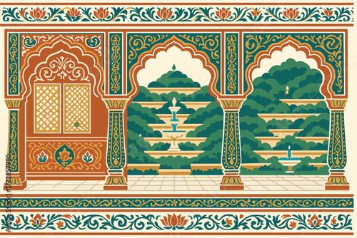 Rajasthani Art Vector Illustration Palace Elements