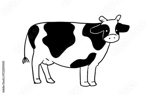 Hand drawn cow vector illustration, simple line drawing, cattle livestock isolated on white background