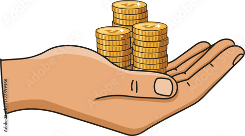Hand holding a stack of gleaming golden coins, representing wealth accumulation, financial growth, and monetary success through investment or savings