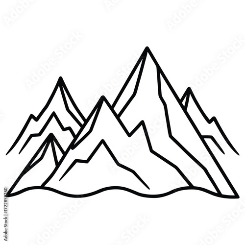 Black outline of mountain range on white background