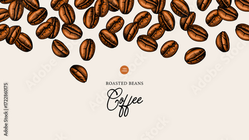 Hand drawn coffee beans pattern. Cafe menu, bakery branding, packaging design. Vintage sketch vector background