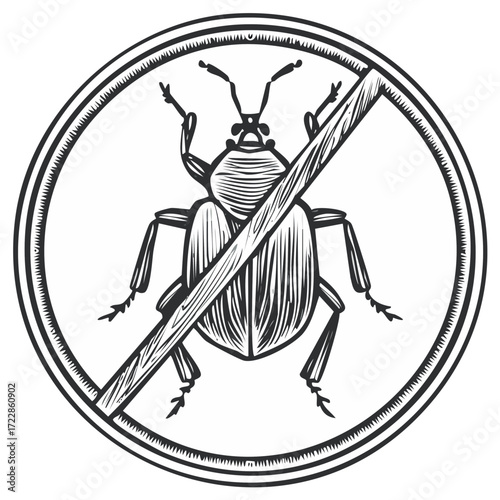 Bug Not Allowed Sign, Vector Illustration of a Beetle with Prohibited Symbol