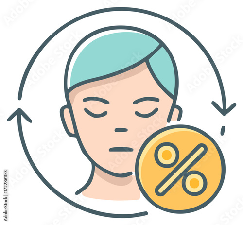 Person with Percent Sign and Circular Arrows Icon Concept for Sales and Discounts