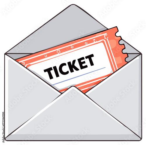Invitation with ticket inside envelope concept for events passes or prize draw announcements with graphic look