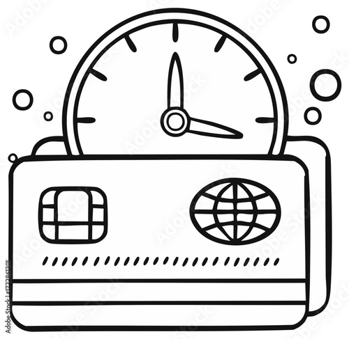 Time on Credit Cards Line Art Representing Financial Schedule and Savings