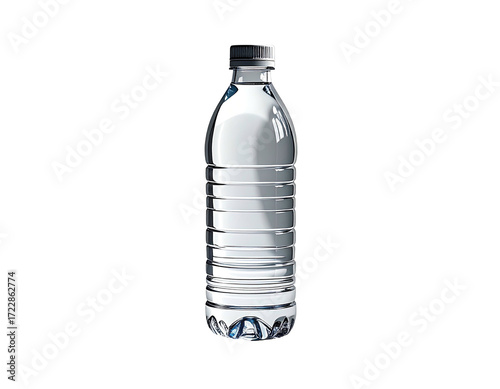Clear plastic bottle, ribbed, with cap