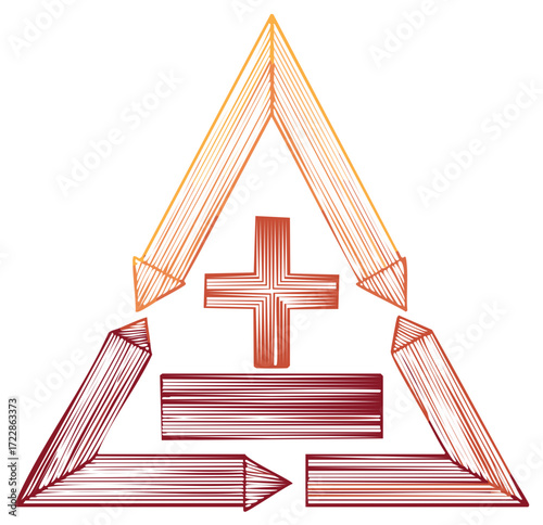 Vector Arrows in Triangle Shape with Plus and Minus Symbols in Gradient Color