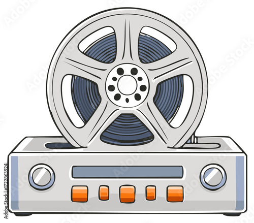 Retro reel to reel tape recorder vintage audio music equipment cartoon vector illustration