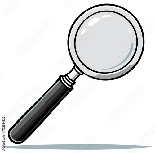 Cartoon Magnifying Glass with Black Handle Inspection Tool Concept for Search