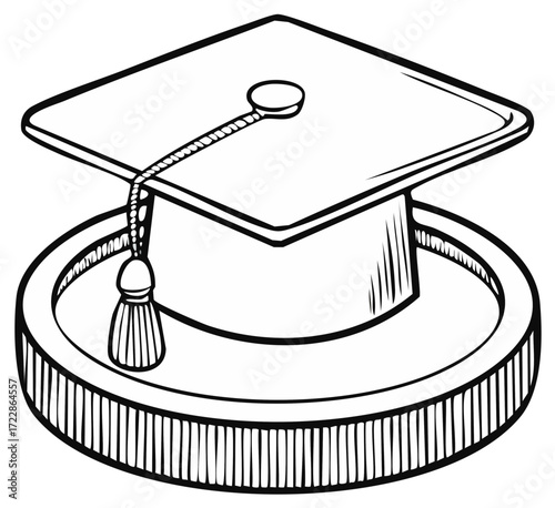 Graduation Cap on Coin Silhouette Illustration Education Concept